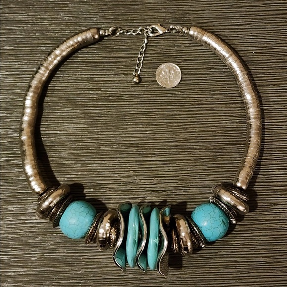 Statement Necklace w/Large Reconstructed Turquoise Elements - Picture 7 of 11